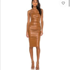 Posse Faux Leather Midi Dress in Brown. Sz M. Worn once!